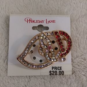 Holiday Lane Rhinestone Santa Brooch